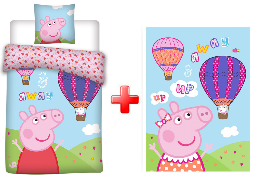 Peppa malac Hot Air Balloon gyerek ágyneműhuzat és polár takaró szett