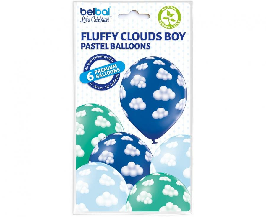 Fluffy Clouds Boy, Felhő léggömb, lufi 6 db-os 12 inch (30 cm)