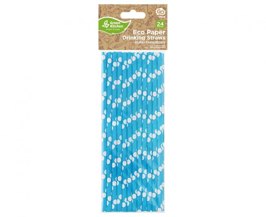 Kék Blue Polka Dots papír szívószál 24 db-os