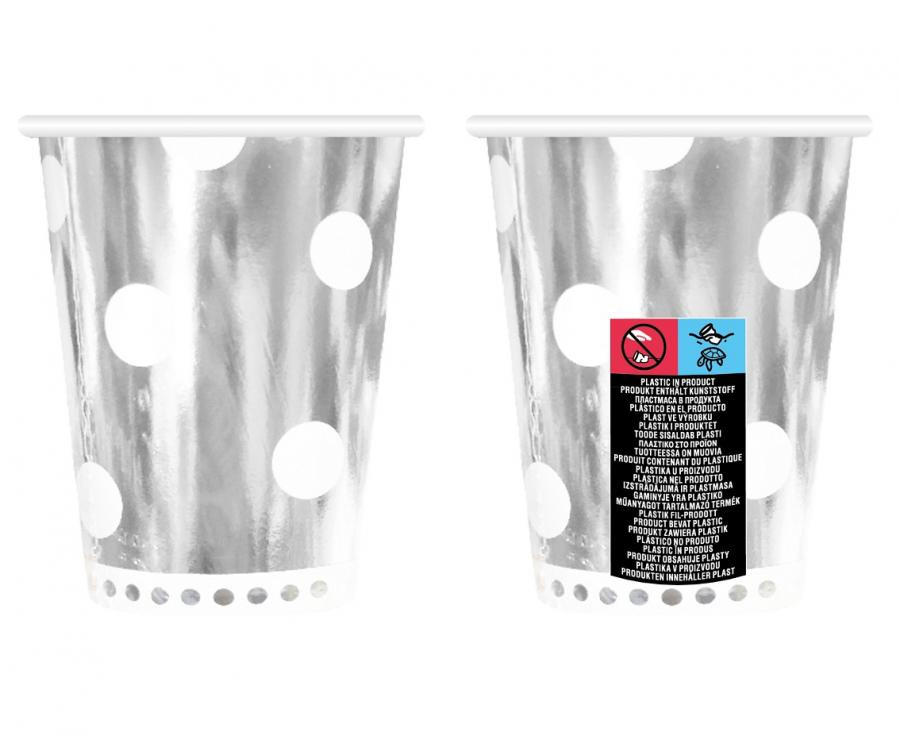 Ezüst B&C Polka Dots Silver papír pohár 6 db-os 266 ml