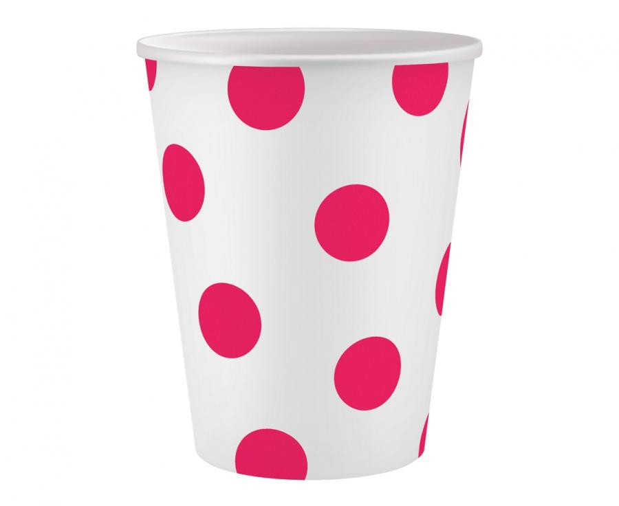 Vörös Magenta Polka Dots papír pohár 6 db-os 250 ml