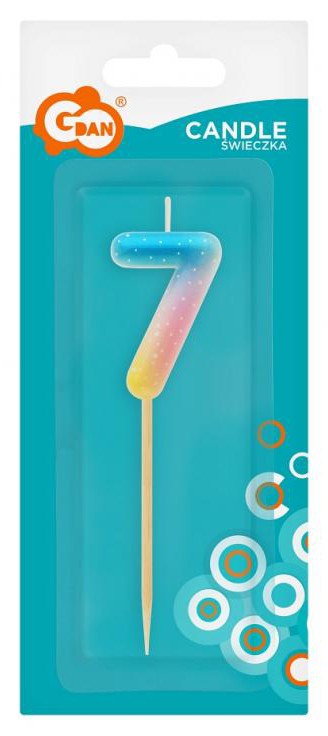 Színes 7-es Pastel Ombre számgyertya, tortagyertya
