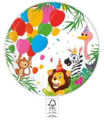 Dzsungel Balloons papírtányér 8 db-os 23 cm FSC