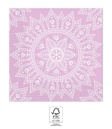 Mandala Purple White szalvéta 20 db-os, 33x33 cm FSC